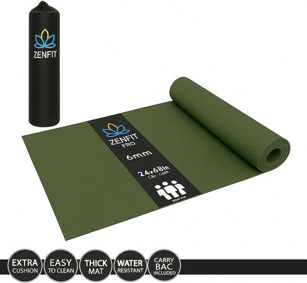 Zenfit Pro 6MM Premium Eva with Tpe blend Anti slip Tearless Yoga mat with carry Bag Green 6 mm Yoga Mat