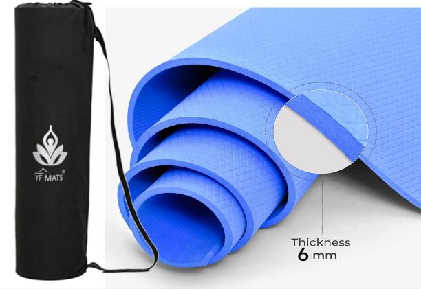 YFMATS 6MM-(blue)100% EVA ANTI SKID Light Weight YOGA MAT WITH CARRY STRAP Blue 6 mm Yoga Mat