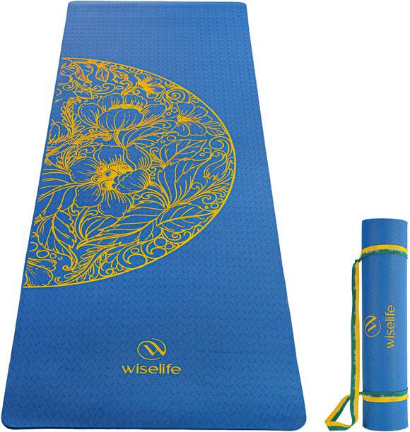 Wiselife TPE Printed 6MM Yoga Mat+Yoga Strap For Men,Women & Kids Blue 6 mm Yoga Mat
