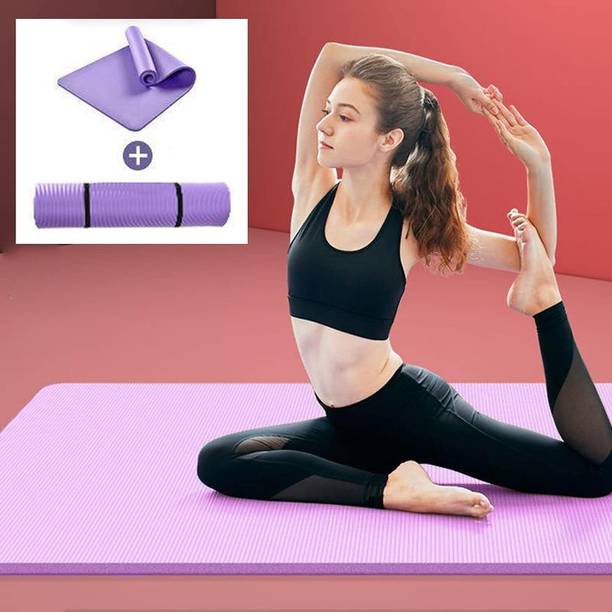 Wolpin Anti-Slip Purple Yoga Mat 6mm Thick with Strap for Home & Gym Use Purple 6 mm Yoga Mat