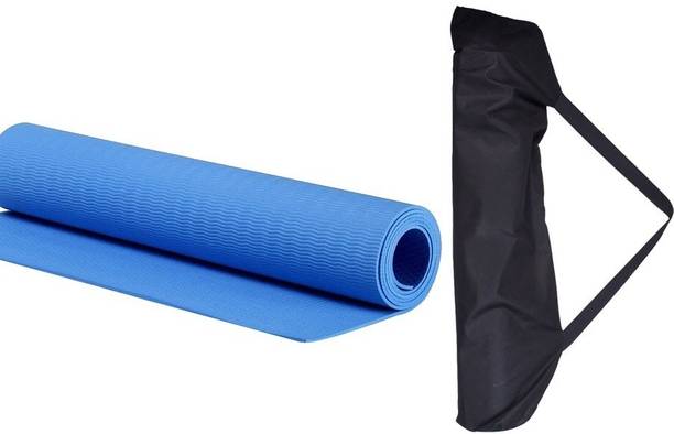Taido Yoga Mat for Workout and fitness with anti skid strap Cover and carry bag Blue 4 mm Yoga Mat
