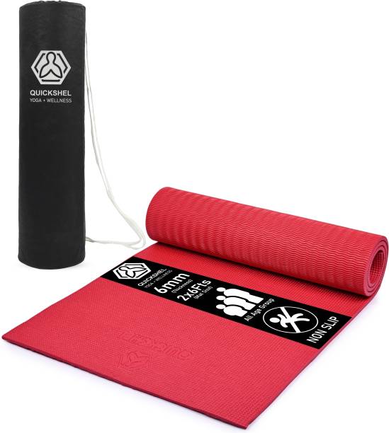 Quick Shel 6mm EVA Eco Friendly Anti Slip Home Gym Exercise Workout for Men Women with Bag Red 6 mm Yoga Mat