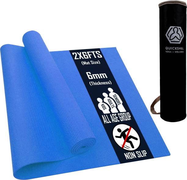 Quick Shel EVA Anti Slip Home Gym Exercise Workout Fitness for Men Women Kids with Bag Blue 6 mm Yoga Mat