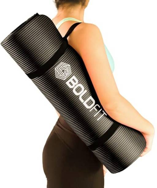 BOLDFIT Yoga Mat for Men Women with Bag Gym Mat Workout Mat Exercise Yoga Mattress 8 Mm Black 8 mm Yoga Mat