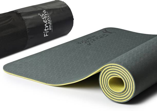 Fitness Mantra Premium TPE Dual Color Anti-Slip with Cover Bag| Army + Lemon| 6 mm Yoga Mat