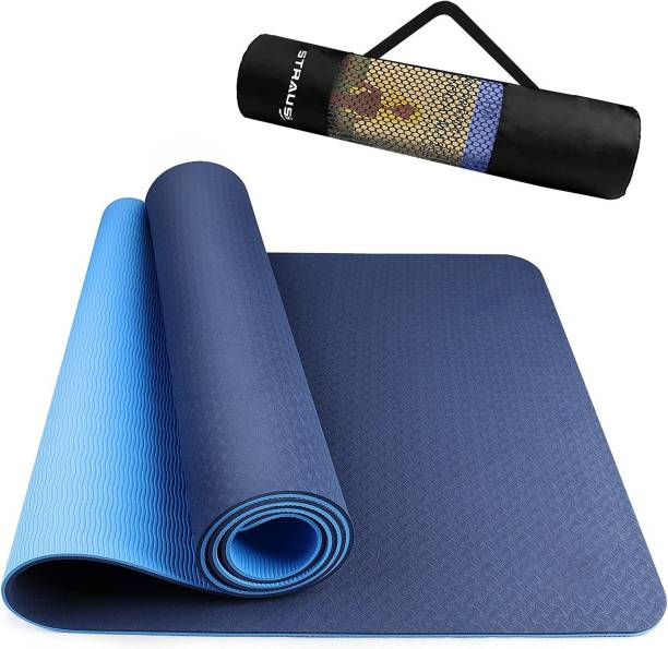 Strauss TPE Eco-Friendly Dual Layer Yoga Mat for Men & Women with Carry Bag Blue 6 mm Yoga Mat
