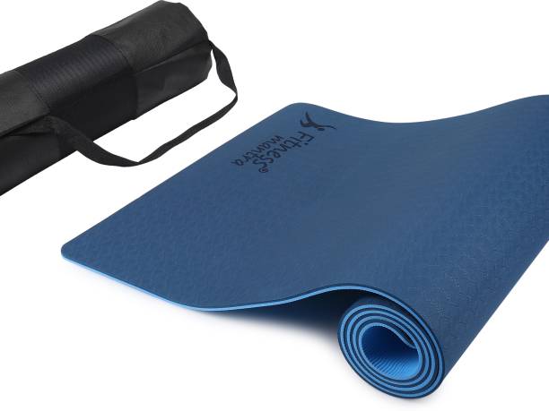 Fitness Mantra Premium TPE Dual Color Anti-Slip Yoga Mat with Cover Bag| Navy Blue + Sky Blue| 6 mm Yoga Mat
