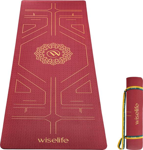 Wiselife TRU Alignment Yoga Mat + Strap Pro-Balance TPE Material Extra Thick Extra Long- Maroon 6 mm Yoga Mat