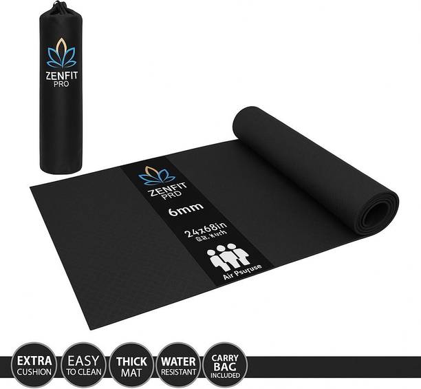 Zenfit Pro EVA Anti Slip Home Gym Exercise Fitness for Men Women Black 6mm Yoga Mat Black 6 mm Yoga Mat