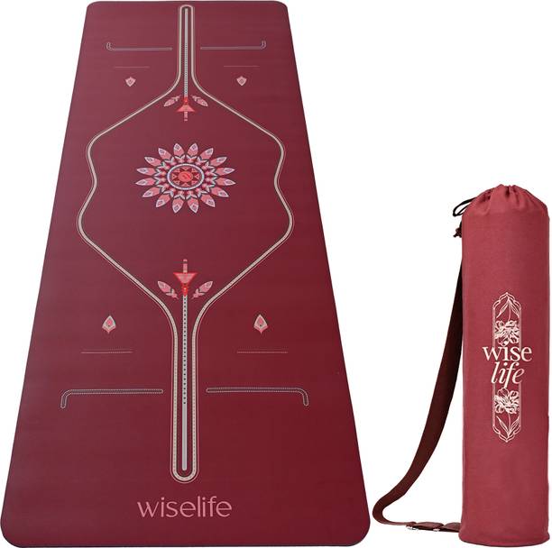 Wiselife Alignment PU Rubber Professional Yoga Mat With Strap Maroon 5 mm Yoga Mat