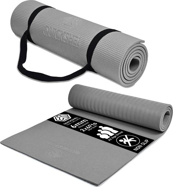 Quick Shel Anti-Skid Waterproof Lightweight for women men Carry Strap (2 x 6FT) Grey 6 mm Yoga Mat