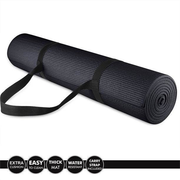 YFMATS 6MM(black)-100% EVA ANTI SKID Light Weight YOGA MAT WITH CARRY STRAP Black 6 mm Yoga Mat