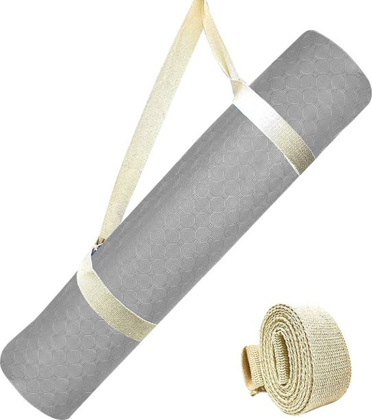 स्ट्रॉस Anti Skid Eco-Friendly TPE Yoga Mat with Carry Strap, Grey 4 mm योगा मैट
