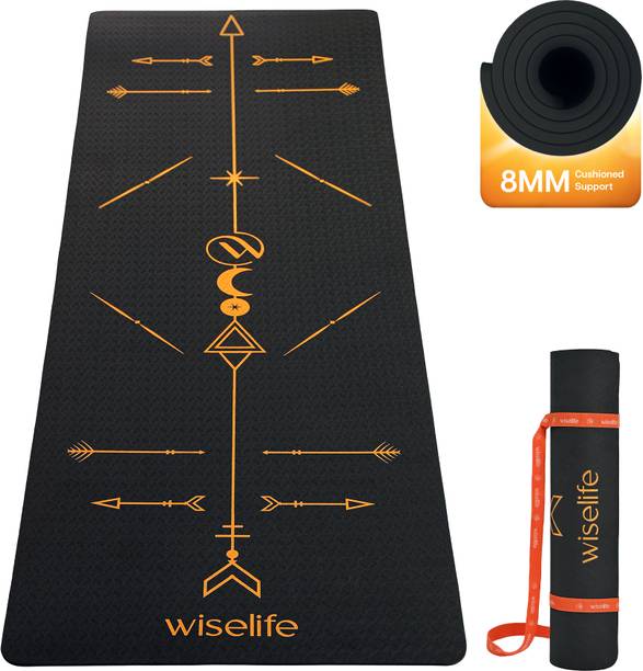 Wiselife TRUE Body Boho Alignment Yoga Mat 8mm + Sleek Yoga Strap for Men & Women Black 8 mm Yoga Mat