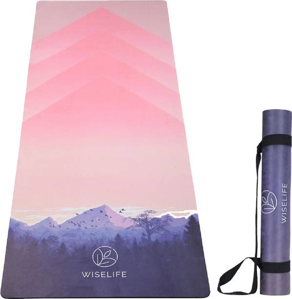 Wiselife Suede Natural Rubber Yoga Mat + Carry Strap Extra Large & Wide - Mountain Peace- 5 mm Yoga Mat