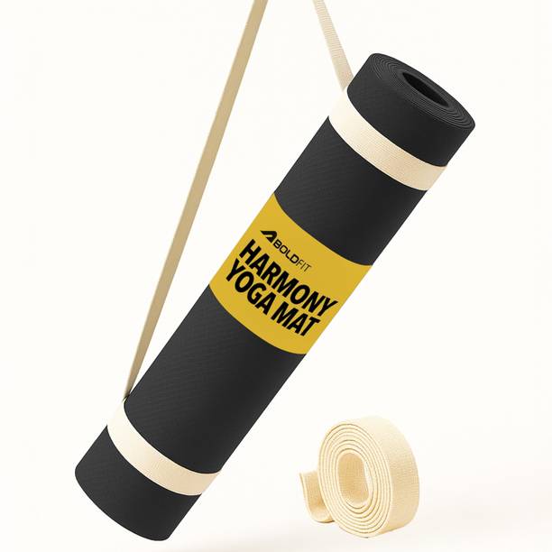 बोल्डफिट Yoga Mat for Men Women 4mm Exercise Mat Anti Skid Workout Yoga Matte Carry Strap काला 4 mm योगा मैट