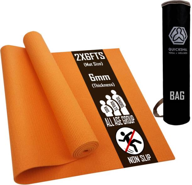 Quick Shel 6mm EVA Eco Friendly Anti Slip Home Exercise Workout for Men Women with Bag Orange 6 mm Yoga Mat