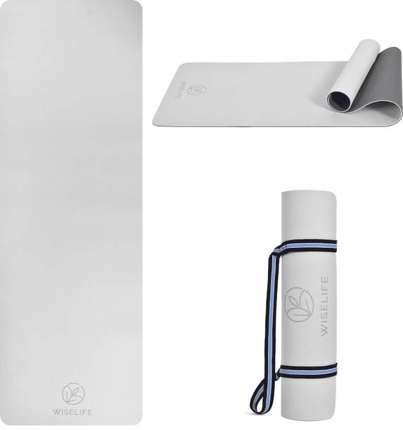 Wiselife Classic Dual Yoga Mat with Sleek Yoga Strap - Grey Black for Men Women 6 mm Yoga Mat