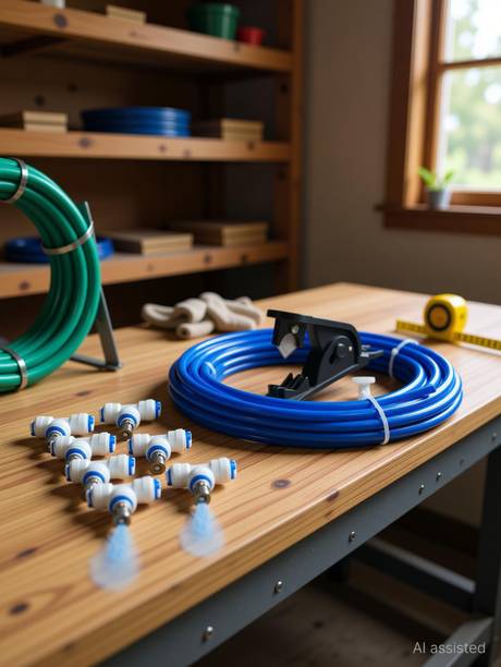 Parijata 8pc Fogger Nozzles with 30ft Blue pipe & Cutter for Fogger system for Dairy farm Fogger system