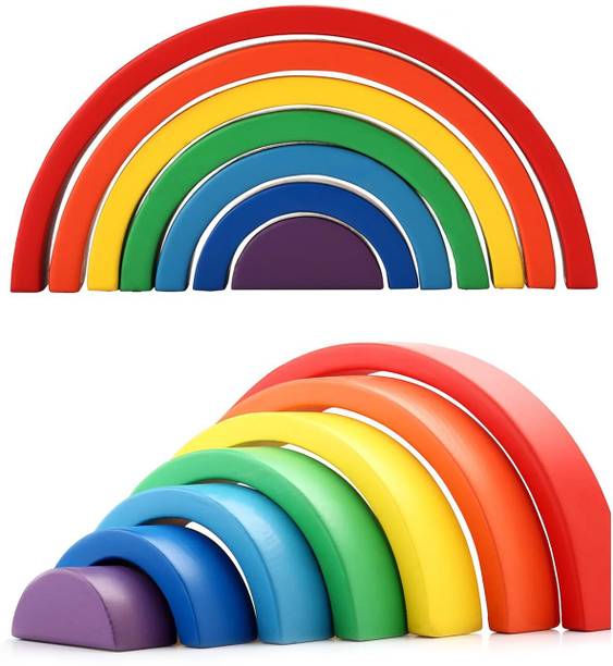 Intelliskills Premium 7 Pcs Wooden Rainbow Blocks Stacker Game