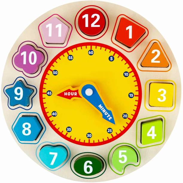Stravos Wooden Shape Color Sorting Clock Teaching Time Number Blocks Puzzle Learning