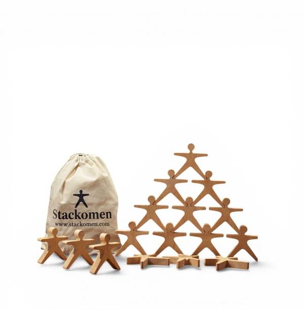 Stackomen Wooden Stacking Toy, Natural Wood, 15 Pieces, for Kids and Adults.