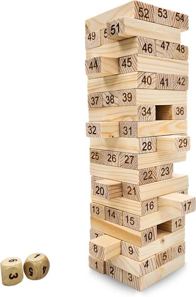Feelto Tumbling Tower Wooden Blocks Game with Dice | Math & Skill Toy for Kids & Adults