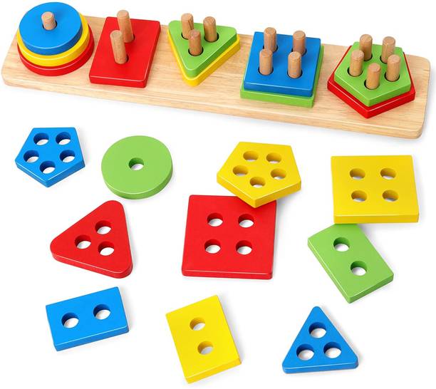 Stravos Wooden Shape Color Recognition Blocks Matching Sorting Stacking Montessori Toy
