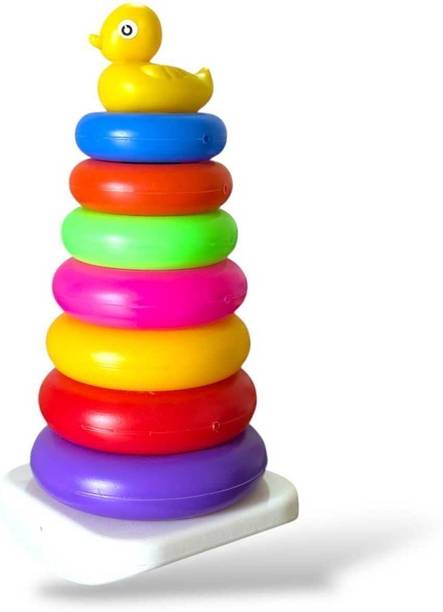 Quality Haat Fun Stacking Rings Toy for Kids | 7 Colourful Stacker Rings with Cute Duck Top |