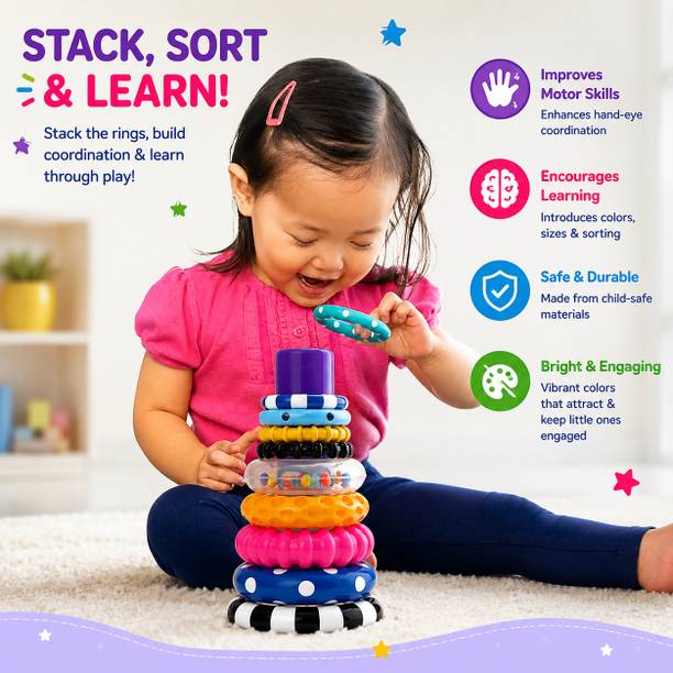 Smartkiddo Educational Rainbow Stacking Rings Toy for Baby Learning Play