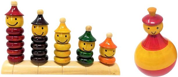Kishore collection Wooden RolyPoly Toy-Stacking Color Matching Toy Set of 2 with 15 Rings for Kids