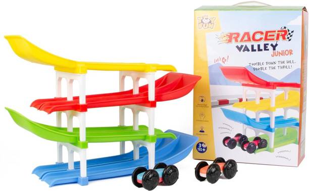 ZEEBATO TOYS 4-Track Dual Ramp Racer Valley Junior Set – High-Speed Activity for Ages 3+