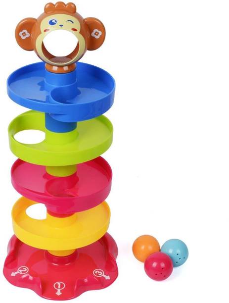 Toys R Us Bruin Toy R Us Roll Ball with 4 Layer Ball Drop Tower Run with Roll Swirl Ramps Set