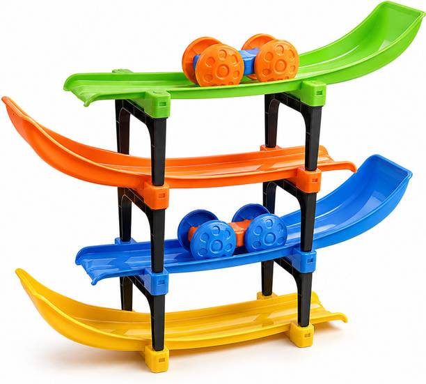 NFtoys Multicolor 4-Level Car Ramp Racer Toy with 2 Mini Cars for Kids Indoor Play
