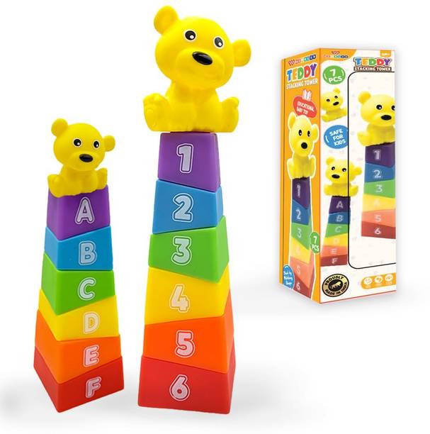 Wembley Stacking Toys for Kids Baby Bath Toys Soft Activity 6 Blocks with Teddy Top