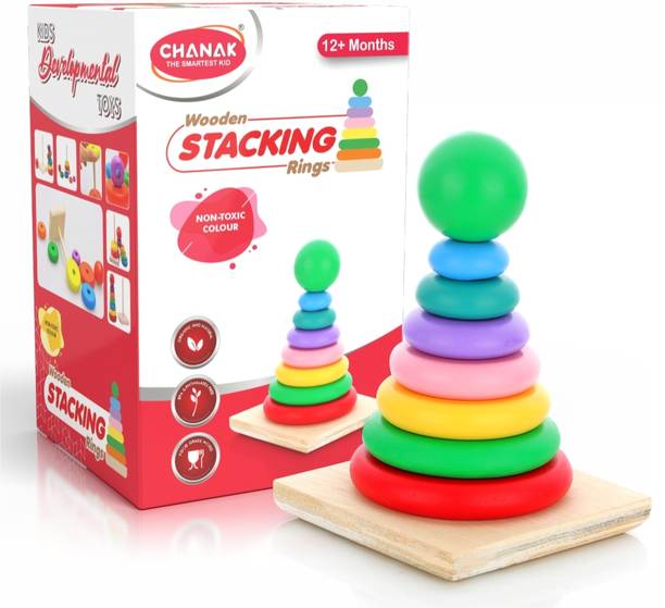 CHANAK Wooden Rainbow Stacking Ring Toy Sorting & Stacking Fun for Kids Above 12 Months