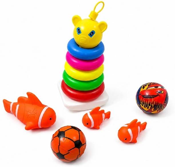 anmolenterprises Multicolor Ring Stacking Toy Set Kids Soft Fish & Mini Balls Baby Learning Toy