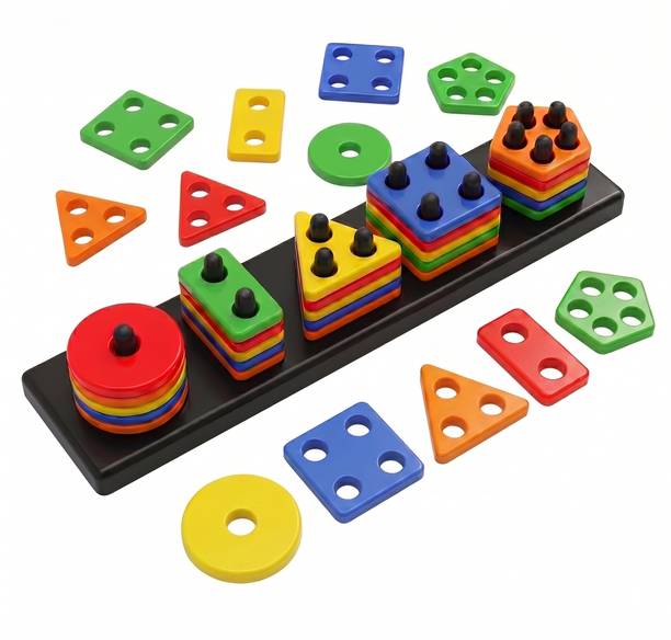 WEDELIGHT Geometric Shape and Color Sorter Puzzle, Plastic Stacking Toys for Kids Toddler