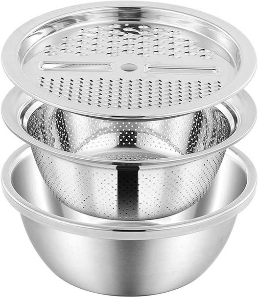 ladlimart 3 In 1 Colanders Basin,Kitchen Grater Set Bowl Grater Strainer Rice Salad Maker Kitchen Tool Set