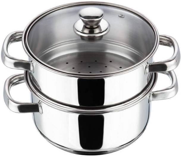 THANGAM Stainless Steel 2 Tier Steamer Pot with Lid Multipurpose Cooker (Induction Base) Stainless Steel Steamer
