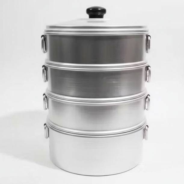 TambaVeda Aluminium Momo Steamer for Idli, Dhokla & Vegetables | 4 Tier Steaming Pot Aluminium Steamer