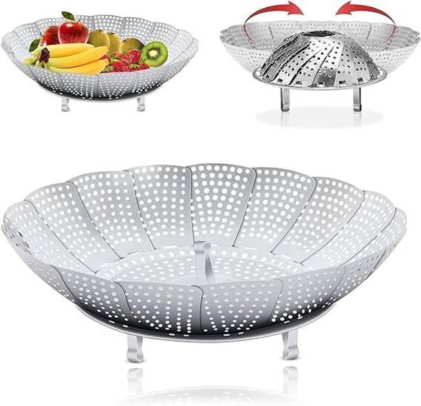 Khedu Fab Premium Stainless Steel Veggie Steamer Basket - Folding Expandable Steamers Stainless Steel Steamer