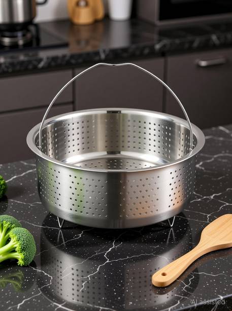 BIYALI Multi-Purpose Stainless Steel Steaming Basket for Rice, Momo, Eggs and Vegetable Silver Steamer