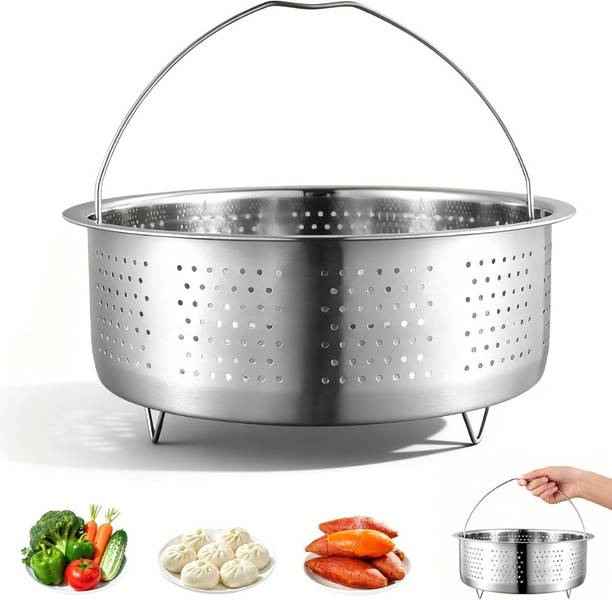 BIYALI Multi-Purpose Stainless Steel Steaming Basket for Rice, Momo, Eggs and Vegetable Silver Steamer