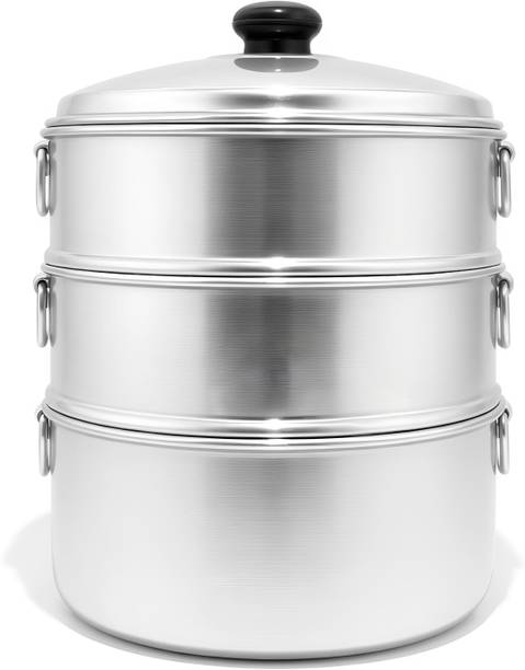 TambaVeda Aluminium Momo Steamer for Idli, Dhokla & Vegetables | 3 Tier Steaming Pot Aluminium Steamer