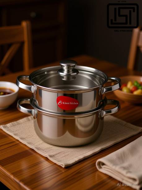 Klassi Kichen 2 Tier Steamer Set with Lid|Pasta Steamer|Vegetable|Momo. Stainless Steel Steamer