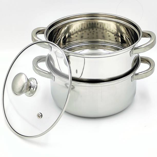 MAMOIR ® Premium Steamer For Vegatables, Momo, Rice, 2 Tier Steamer With Glass Lid Stainless Steel Steamer