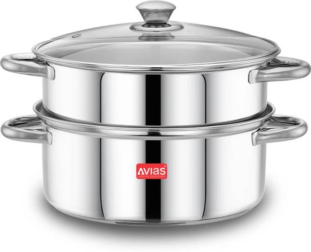 AVIAS Spectra Steamer for Cooking/Vegetable/ Modak Momo with Glass Lid - 24cm Stainless Steel Steamer