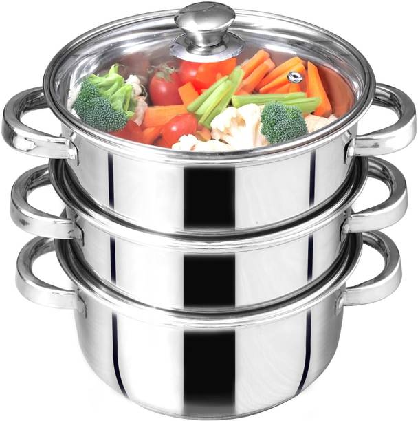The Indus Valley Stainless Steel 3 Tier Steamer for Momo, Modak, Veggies, Kolukattai Stainless Steel Steamer