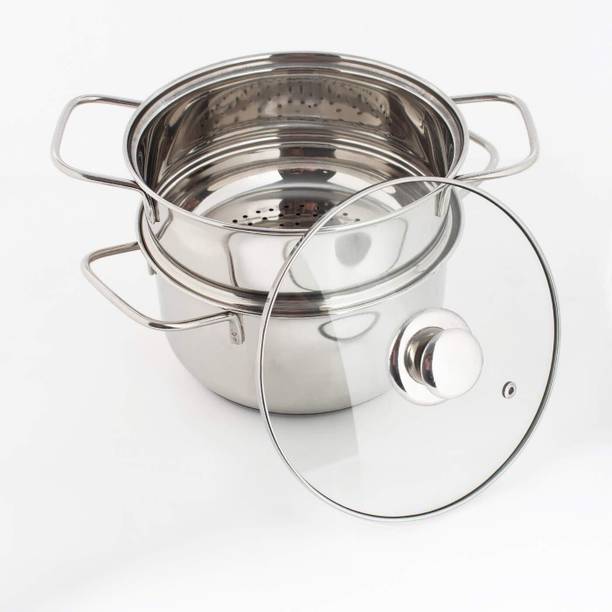 Gluman Steamer Stainless Steel Tri Ply Induction Base 2 Tier Multi Purpose Steamer Stainless Steel Steamer